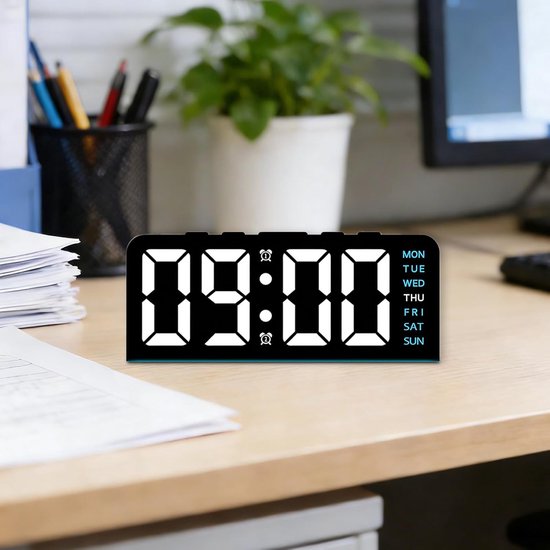 Digitale wekker - LED klok - Sfeerverlichting thuis - Omgevingslichtsysteem - 54B centimeter - Zwart Blauw — afbeelding 5
