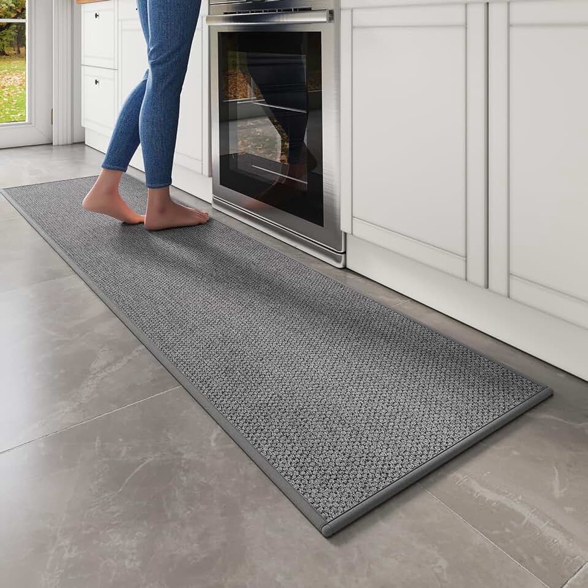 Antislip en wasbaar, 45 x 180 cm, grijs gemêleerd | Keukentapijt voor de gootsteen, achterkant van rubber, absorberend, sneldrogend, vuilafstotend, voor hal, wasruimte