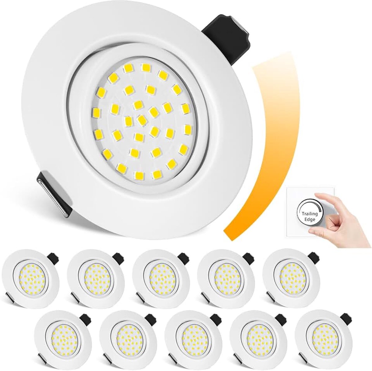 Inbouwspot Dimbaar Zwart, 5W, 4000K Neutraal Wit, 600 Lumen, 68mm, 45° Draaibaar, 10 Stuks (wit, 4000 K)