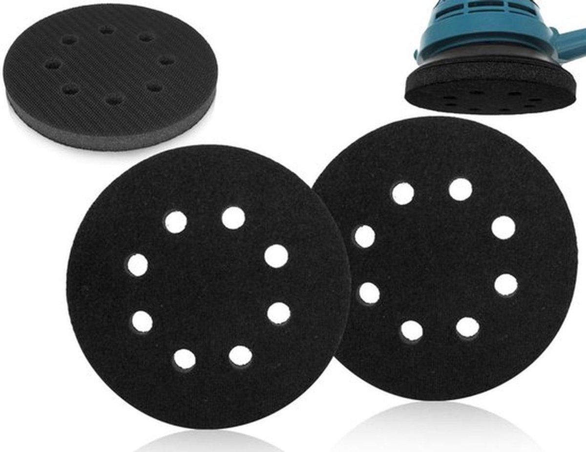 - Schuurschijven 125 mm met zacht oppervlak - 2 stuks - Sponsapplicatiepad - Slijpschijfbeschermer - 8 gaten - Vervangende pads voor schuurmachines