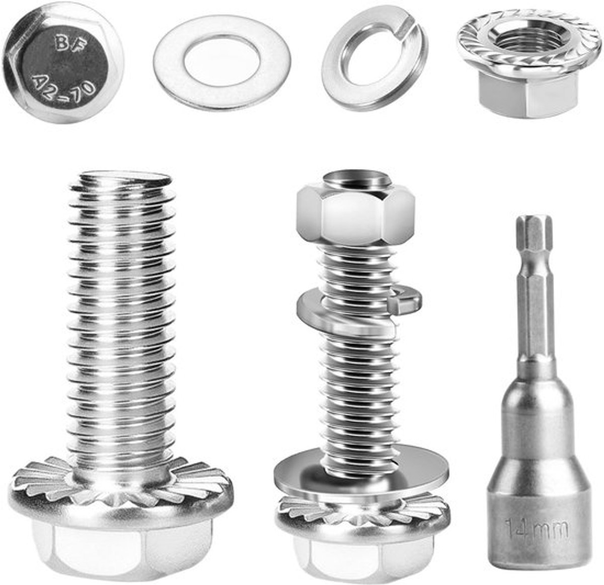 M8 Schroeven - Flensbouten Set - Hoogwaardige kwaliteit - Zilver - Machine schroeven - Geschikt voor constructie - Inclusief moeren e...