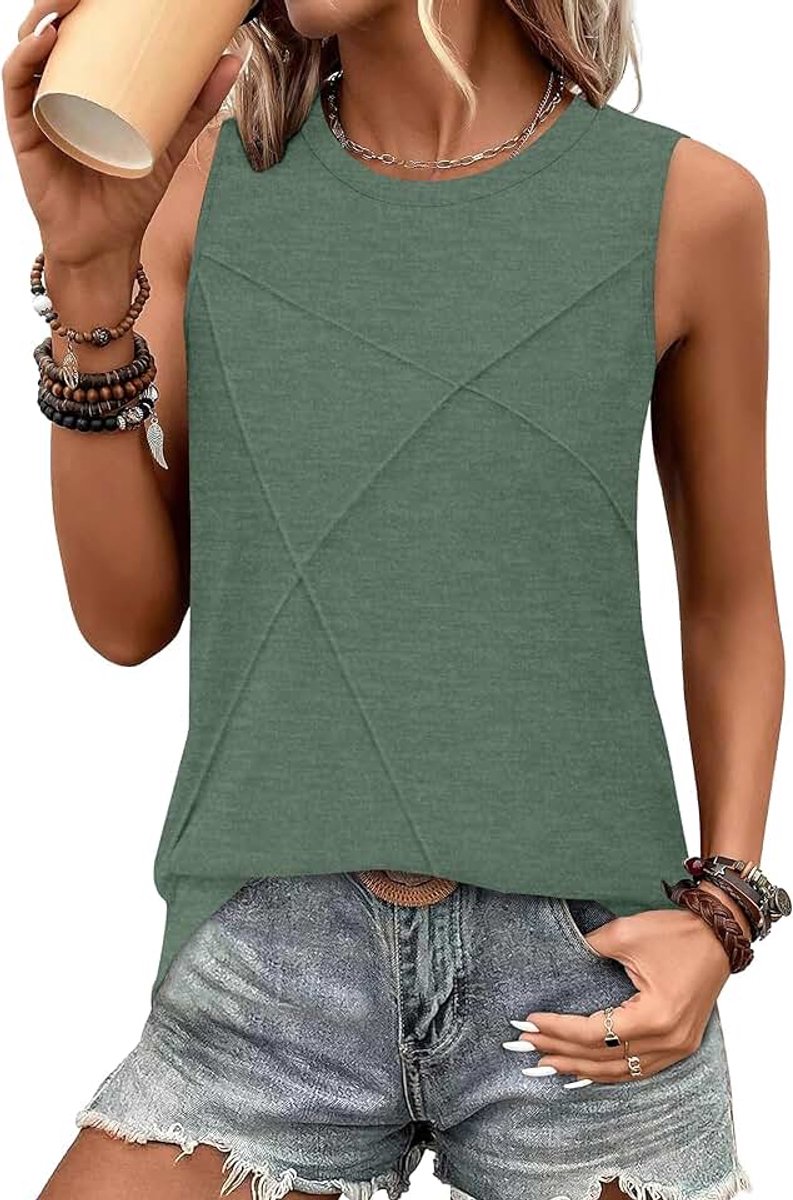 Zomertop voor dames, losse pasvorm, casual top voor dames, scoop-hals, basic tanktop, mouwloos, effen bovenstuk