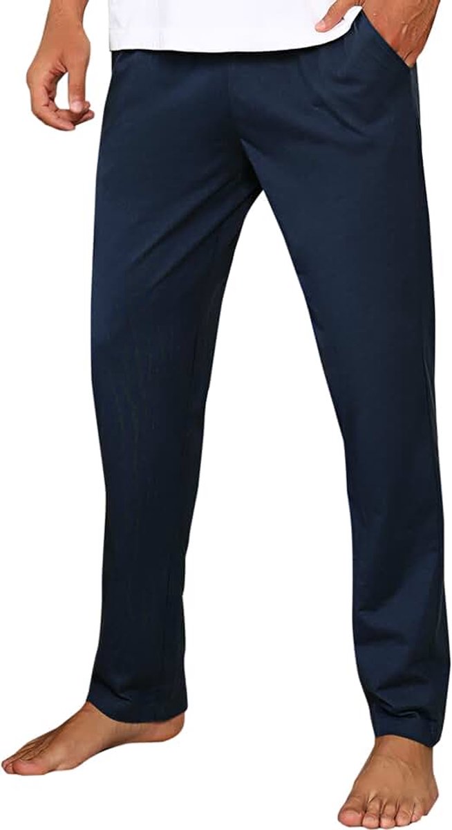 Pyjama broek voor heren, comfortabel katoen, lange lounge, pyjama, nachtkleding, broek, elastische tailleband met zakken