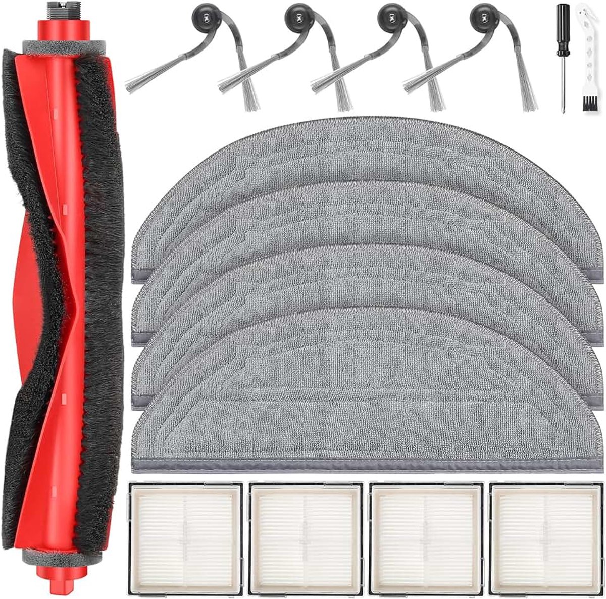 14-delige accessoireset voor Roborock Q10 S5 en S5+, 1 hoofdborstel, 4 dweilpads, 4 HEPA-filters, 4 zijborstels, 1 reinigingsaccessoire, reserveonderdeelset