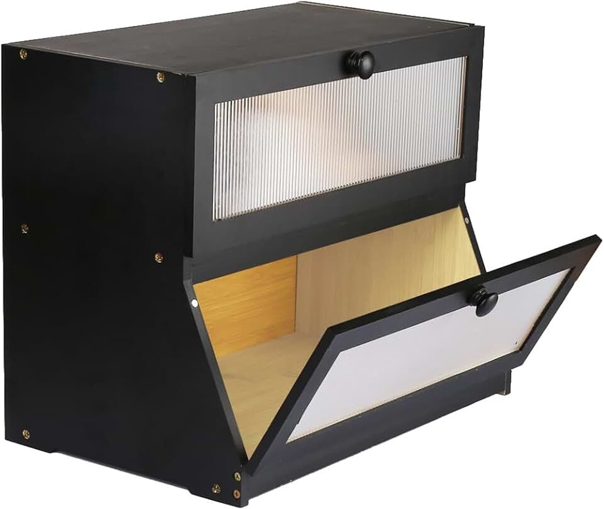 Countertop Broodtrommel van bamboe, 2-laags, voor keuken, 40 x 33 x 25 cm, zwart