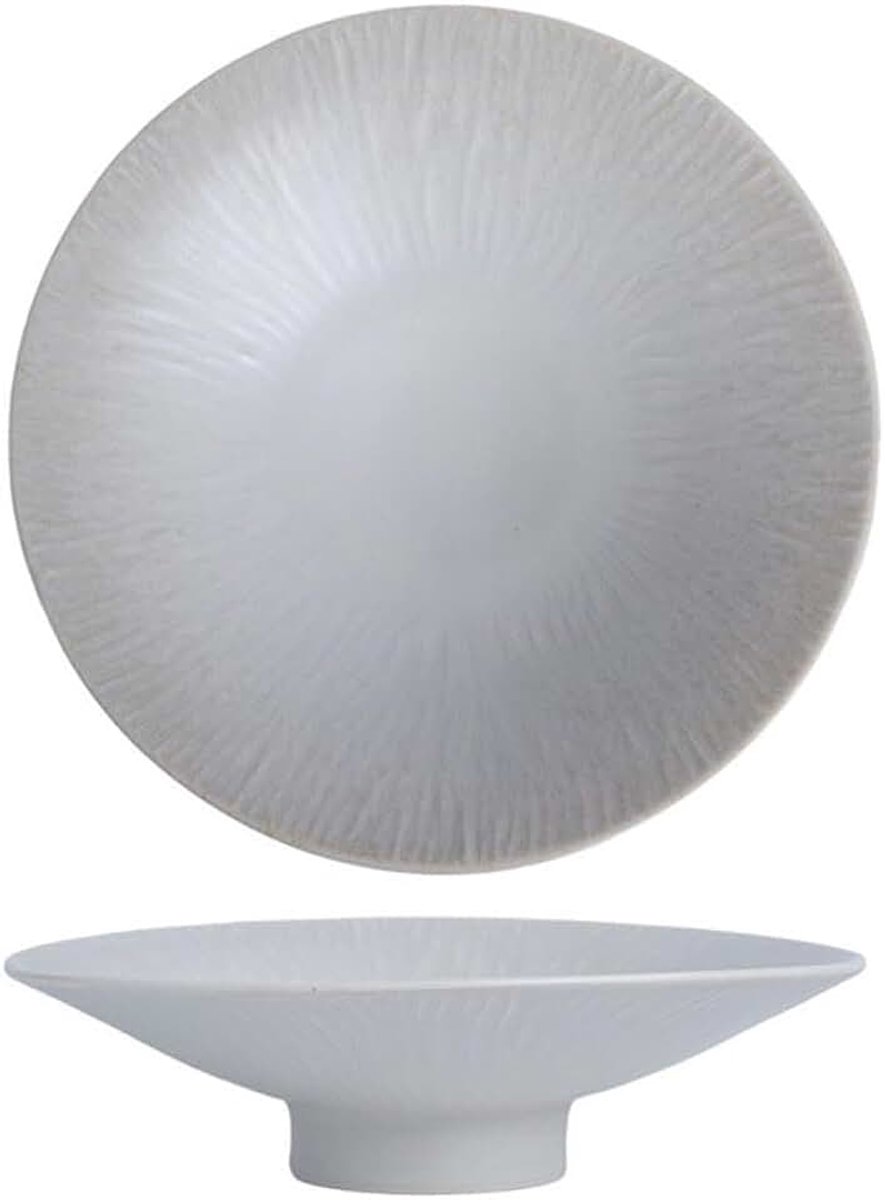 Fruitschaal Serveerschaal met rimpelpatroon op voetstuk, keramische fruitschaal, decoratief servies for in de keuken en eetkamer(Gris)