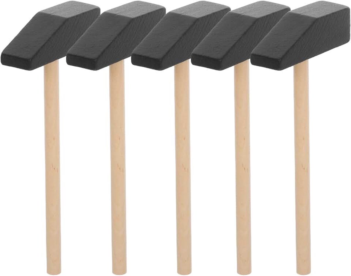 5-delige mini-houten hamer-speelset – kleine, veilige hamers voor kinderverjaardagen en doe-het-zelf houten bouwstenen