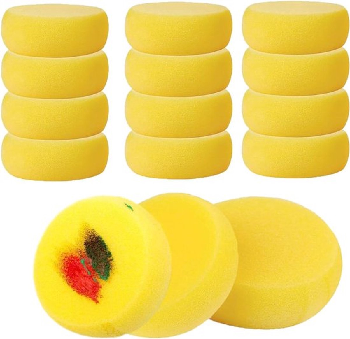 30 stuks zachte sponzen voor schilderen en handwerk, rond, aquarel, keramiek, gezichtsbeschildering, reiniging - set van 30 - geel.