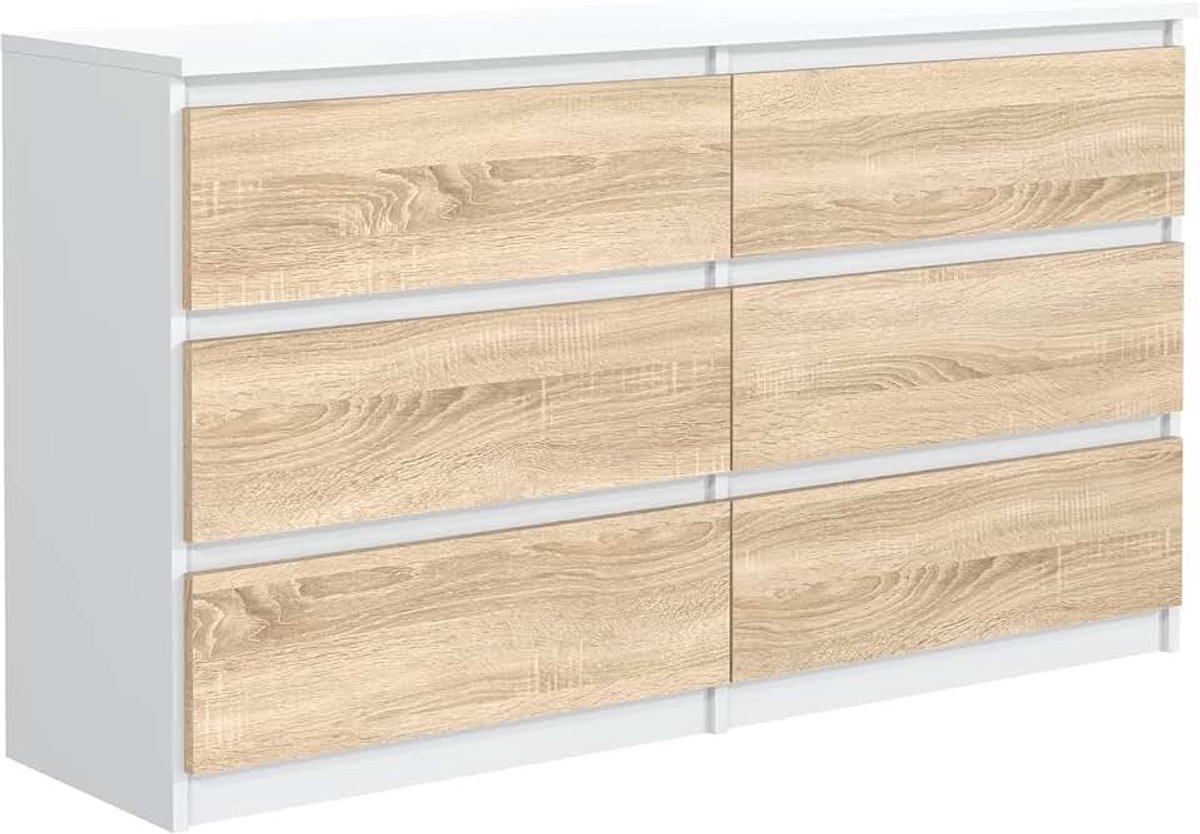 Ladekast 140 cm, 6 Lades, Wit Sonoma | Opbergmeubel, Ladekast voor Slaapkamer, Dressoir voor Woonkamer, Modern Ontwerp 138,6x78,5x39 cm