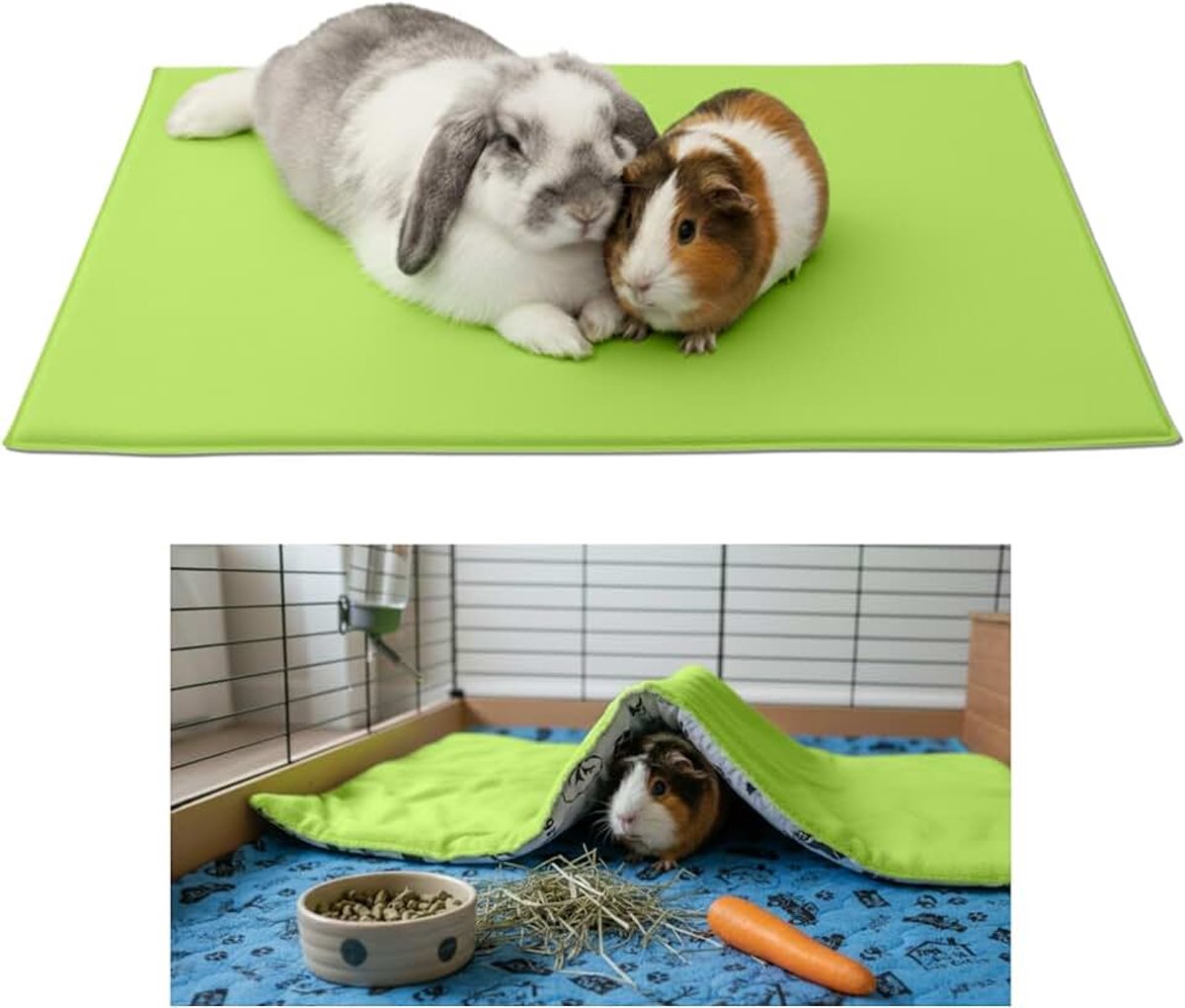 Deken/mat voor cavia's en konijnen | 50x60cm - Wasbaar - Groen - Om op te slapen en je onder te verstoppen