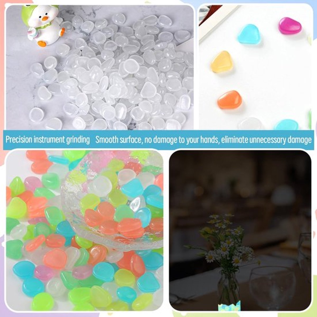 Gloeit in het donker - Perfect voor tuin - Kleurrijke Decoratie - Mini Steentjes - Geschikt voor Planten en Aquaria - 6