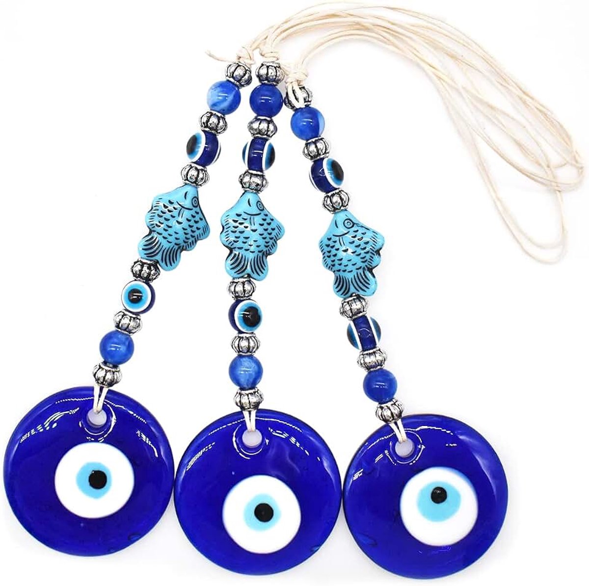 Eye Wandbehang Turks Blauw Oog Muur Ornament TAIZER 3 Stukken Turks Glazen Amulet Decoratie Thuis Decoratie Bescherming Zegen Gift Geschenk Glazen Kralen Hanger voor Auto Huis en Kantoor