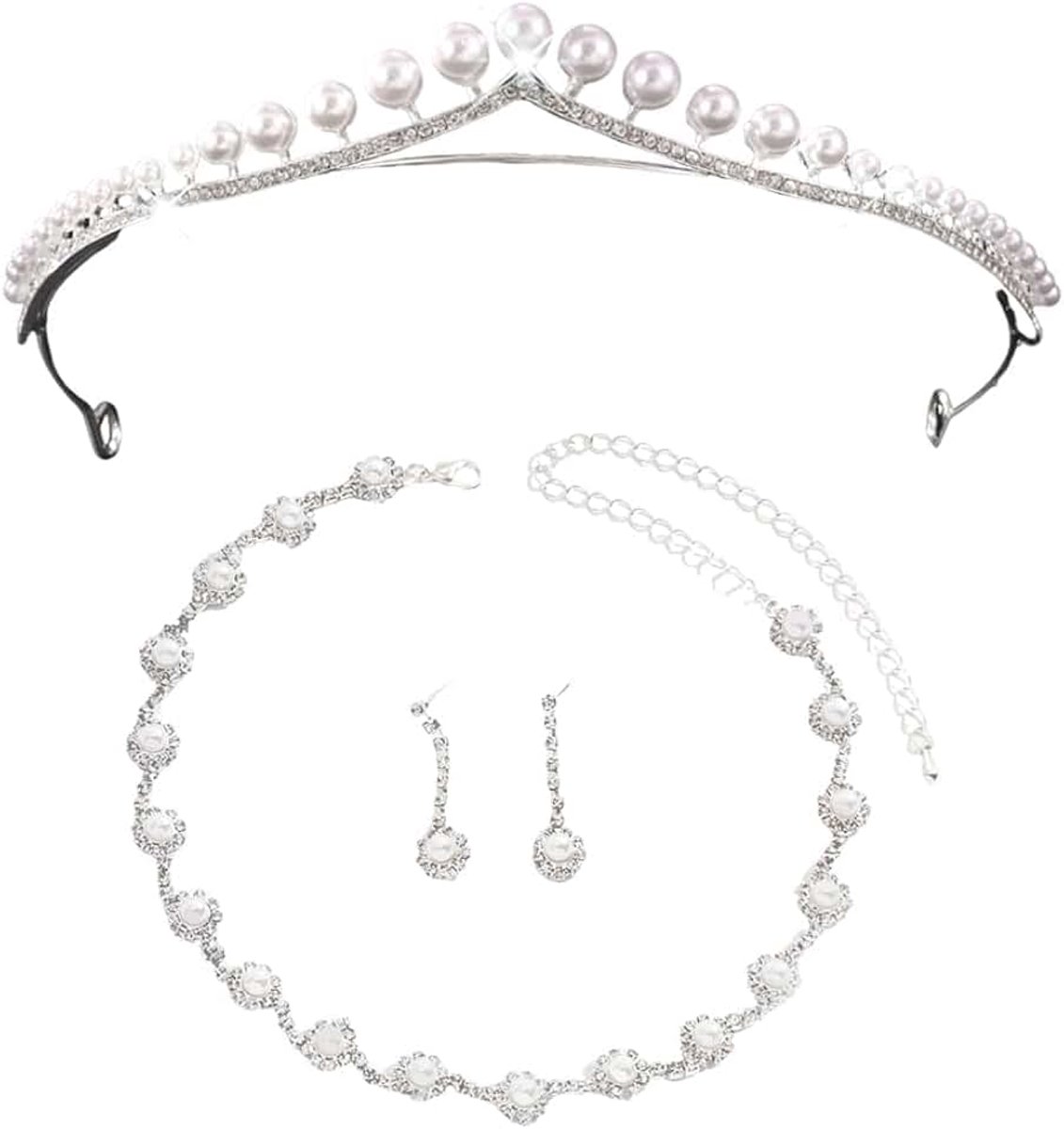 4-delige sieradenset voor dames met kroon, bruidssieraden, halsketting, oorbellen, armband en halsketting, oorbellen, armband voor dames