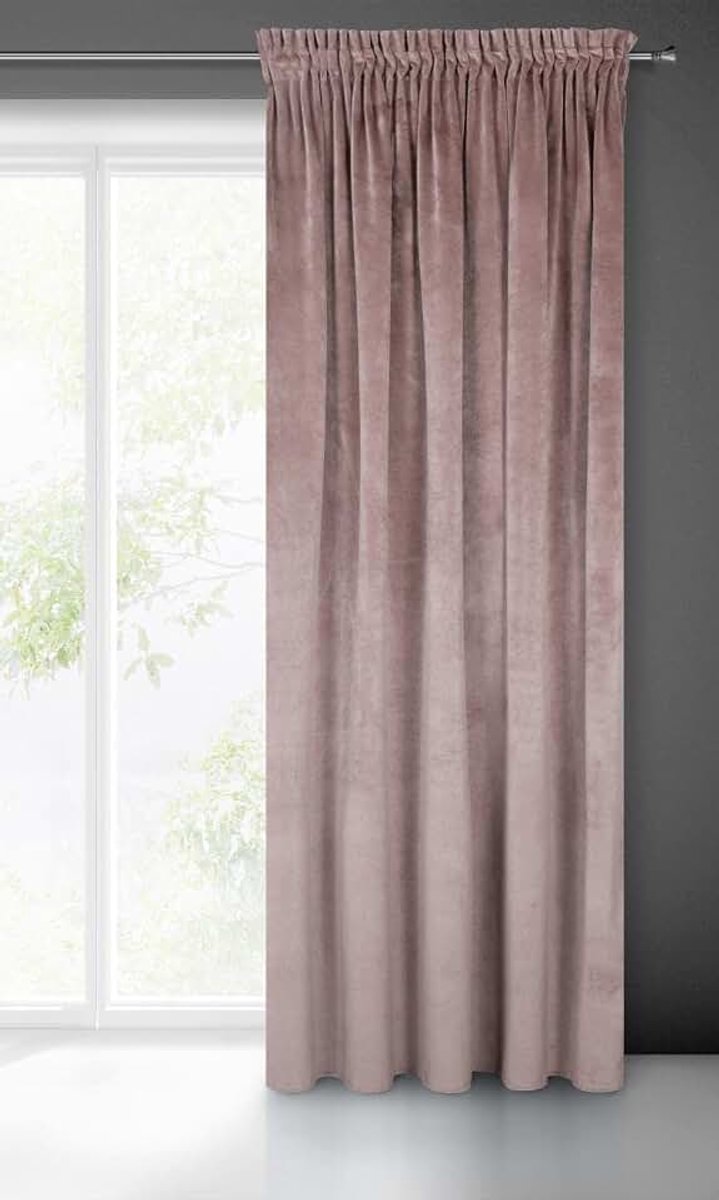 Villa Gordijn, fluweel, zacht, plooiband, 1 stuk, edel gordijn, dik, 290 g/m2, elegant, glad, effen, wollig, modern, klassiek, woonkamer, slaapkamer, lounge, poeder, 140 x 270 cm