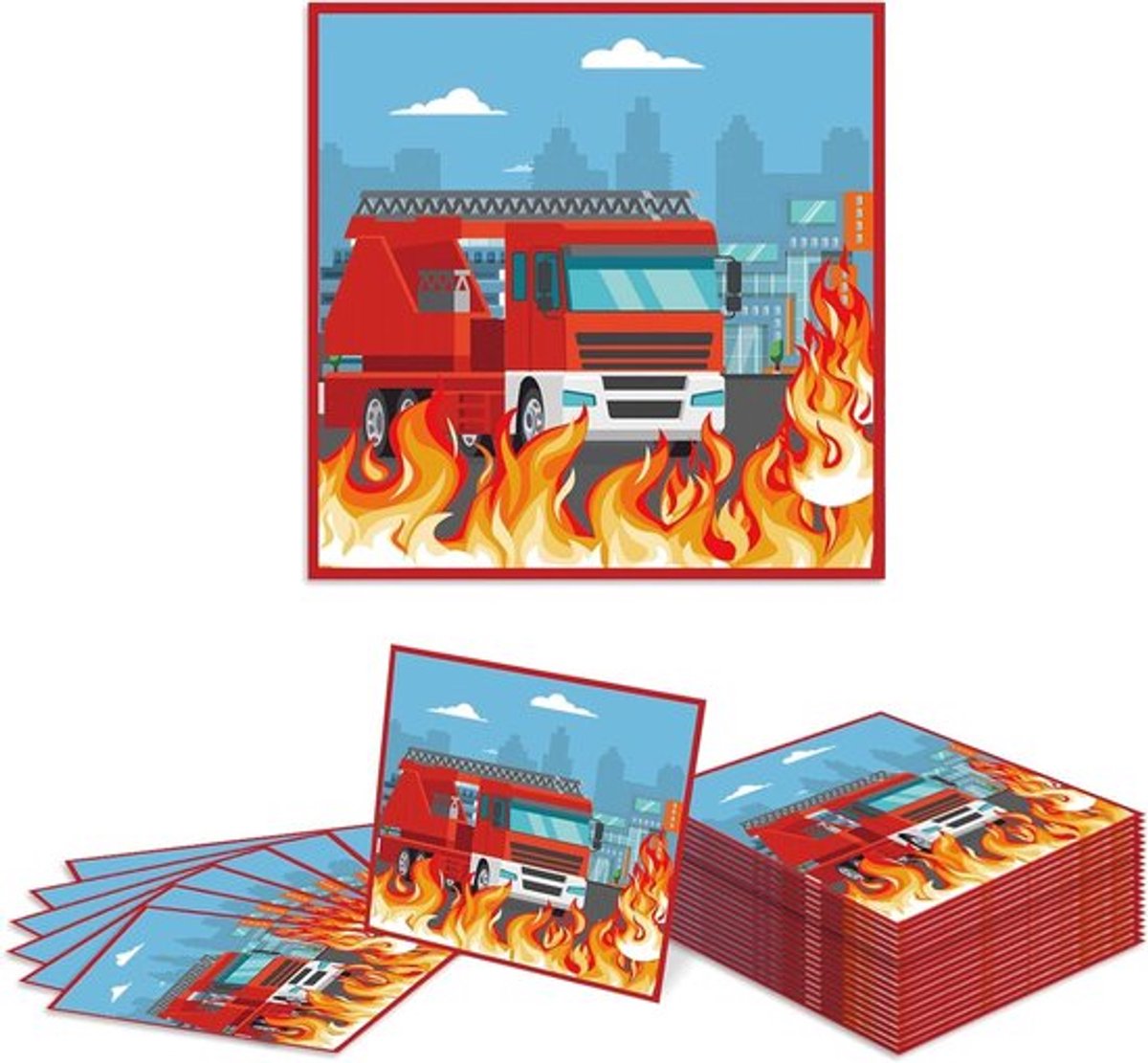 20 stuks servetten brandweerauto tafeldecoratie voor kinderverjaardag - feestdecoratie en verjaardagsdecoratie - 33 x 33 cm.