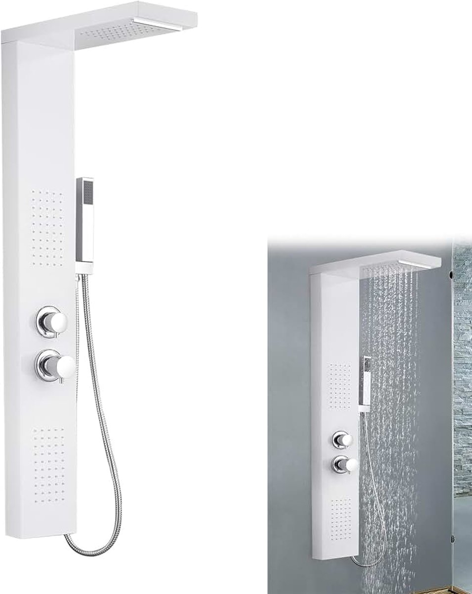 5-in-1 douchepaneel, douchesysteem, regendoucheset, multifunctionele doucheset, 304 geborsteld roestvrij staal, met handdouche, regendouche, massagedouche en watervaldouche, voor badkamer,