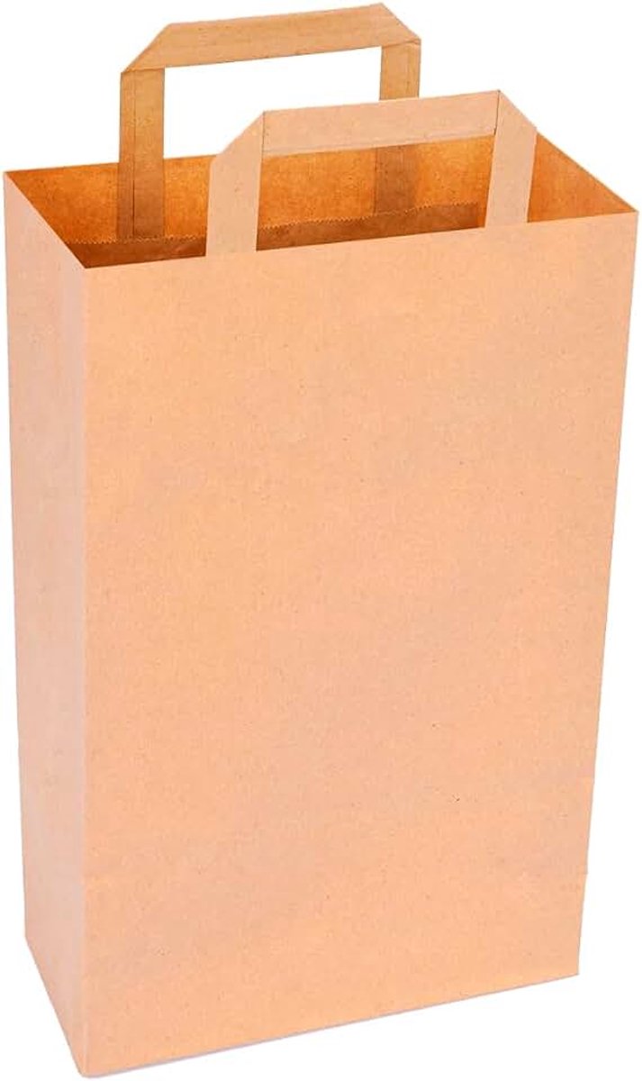 Verpacking papieren draagtassen met handvat 36 x 22 x 10 cm Bruin [maat en kleur naar keuze] cadeauzakjes boodschappen biologisch afbreekbaar handel 250 stuks