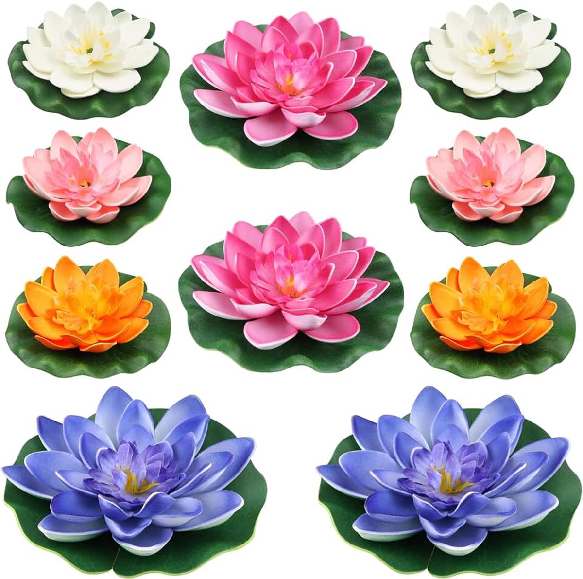 10 stuks kunstmatig drijvend schuim lotusbloemen met lelie pads, kunstmatige vijver planten bloemen ornamenten
