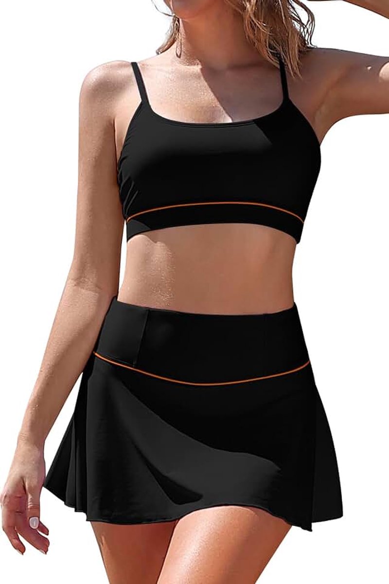 Bikini voor dames, buikcontrole, U-hals, badpak, zwemrok met hoge taille