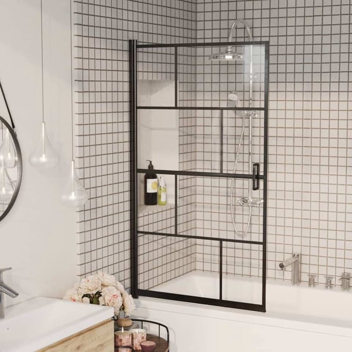 Doucheafscheiding badkamerdeur douchecabine ESG transparant en zwart 80 x 140 cm