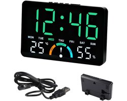 Digitale Wanduhr mit Alarm, Temperatur, Datum, Woche, Helligkeitseinstellung, Komfort, 16x10x3,3cm digitale wandklok op batterijen, LED digitale klok voor thuis, slaapkamer (Groen licht)