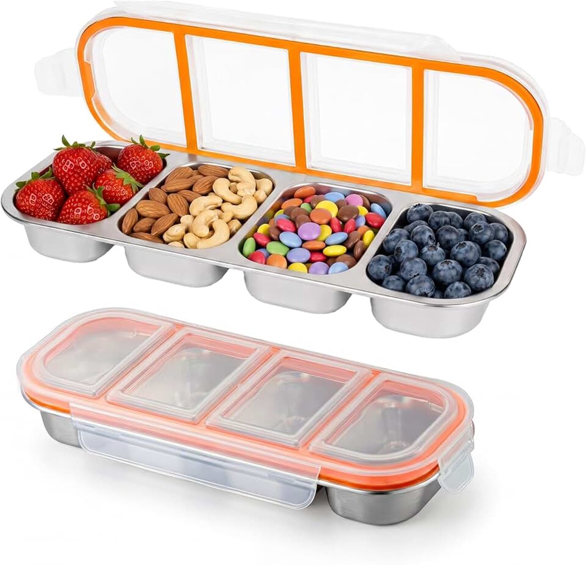 Snackbox met vakken roestvrij staal: 26,5 cm lekvrij broodtrommel oranje lunchbox met deksel voor school werk picknick bento box voor maaltijdvoorbereiding