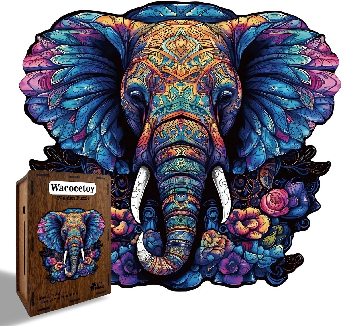 Casalora Houten Puzzel Olifant 207 Stukjes - Dieren Legpuzzel Volwassenen -L
