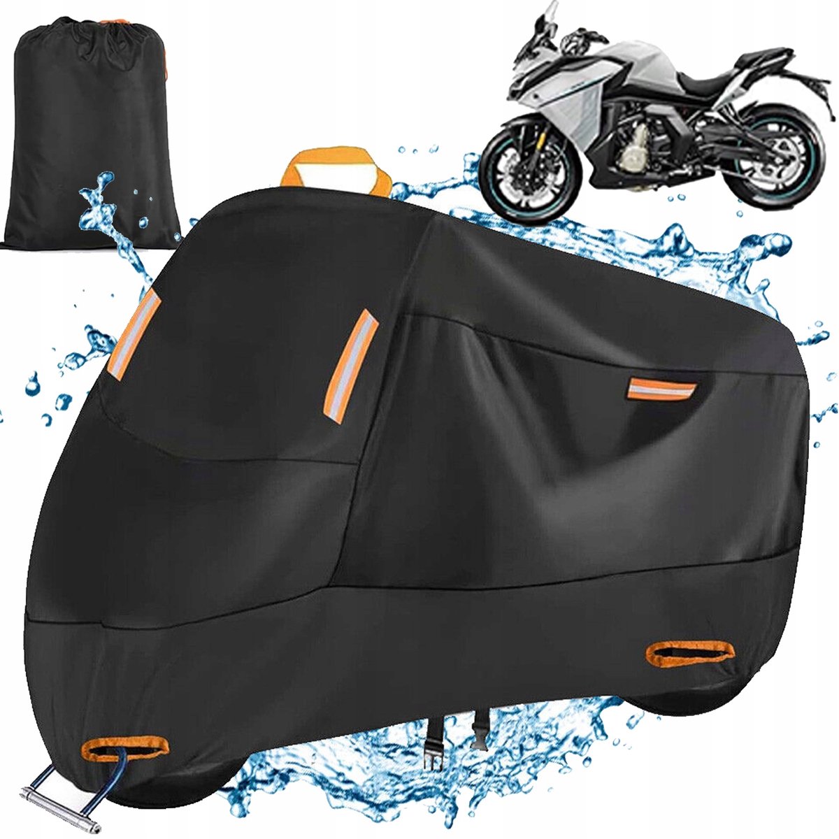 Waterdicht Motorhoes - Scooterhoes - Outdoor Afdekzeil Voor Motorfietsen - 220x95x125 cm - 210D Oxford - Stof & Zonbescherming - met Reflectie & Slotgat - Voor Scooter en Motor - Incl. Opbergzak