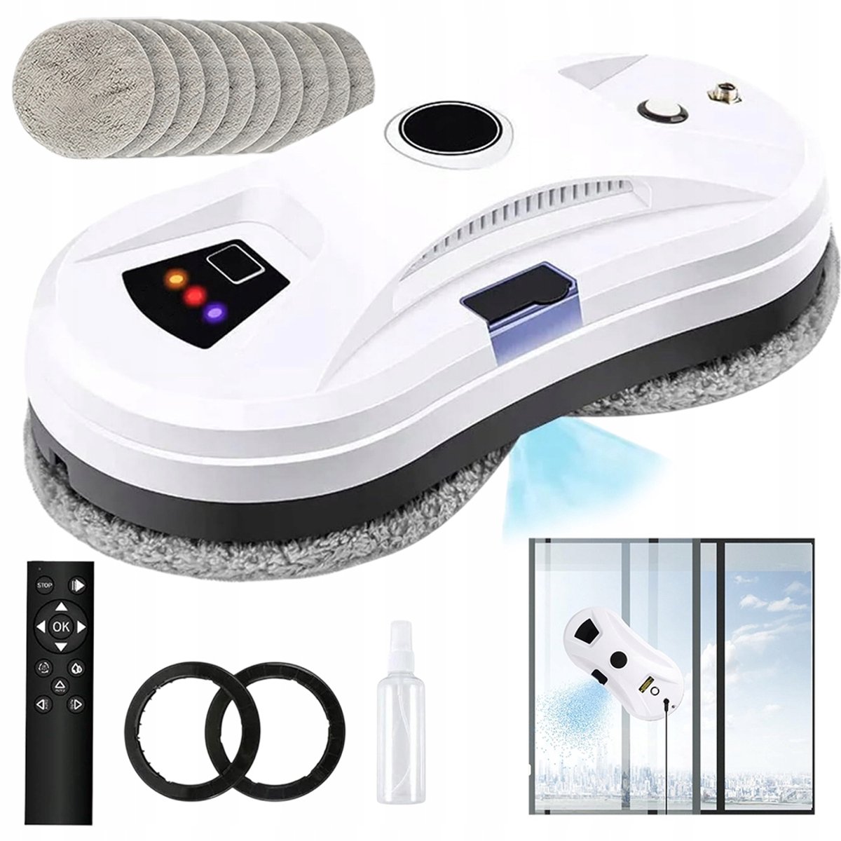 Robot Glazenwasser - Ramenwasser - Ruitenreiniger - Window Cleaner - 5600Pa - Valbeveiliging - 3 Routes & 2 Sproeistanden - 90W - Robot Ramenreiniger - Ramen en Tegels - Voor Hoogbouw en Thuis