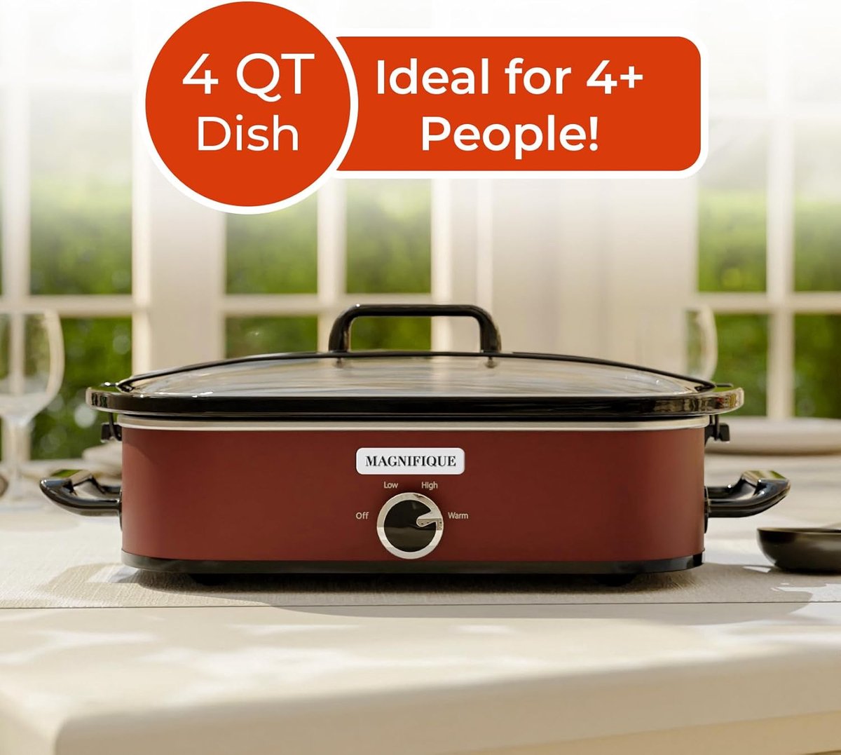 Slowcooker met braadpan - Keukenapparaat - Familiediners maken - Handmatige warmte-instelling - 4 Quarts - Rood – foto 6