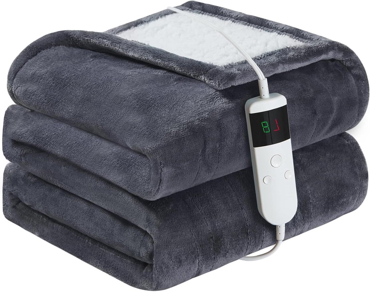 Elektrische Deken - Verwarmde Plaid - Comfort Verwarmen - 10 Warmtestanden - 150 x 180 cm - Donkergrijs