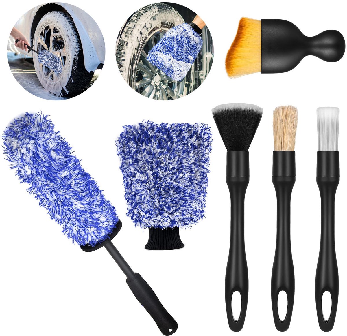 Microvezel Velgenborstel Extra Dun met Auto Detailing Borstel Velgenborstel Lichtmetalen Velgen Auto Washandschoen Velgen Borstel Reinigingsset voor Velgen Autopflege Interieur Exterieur