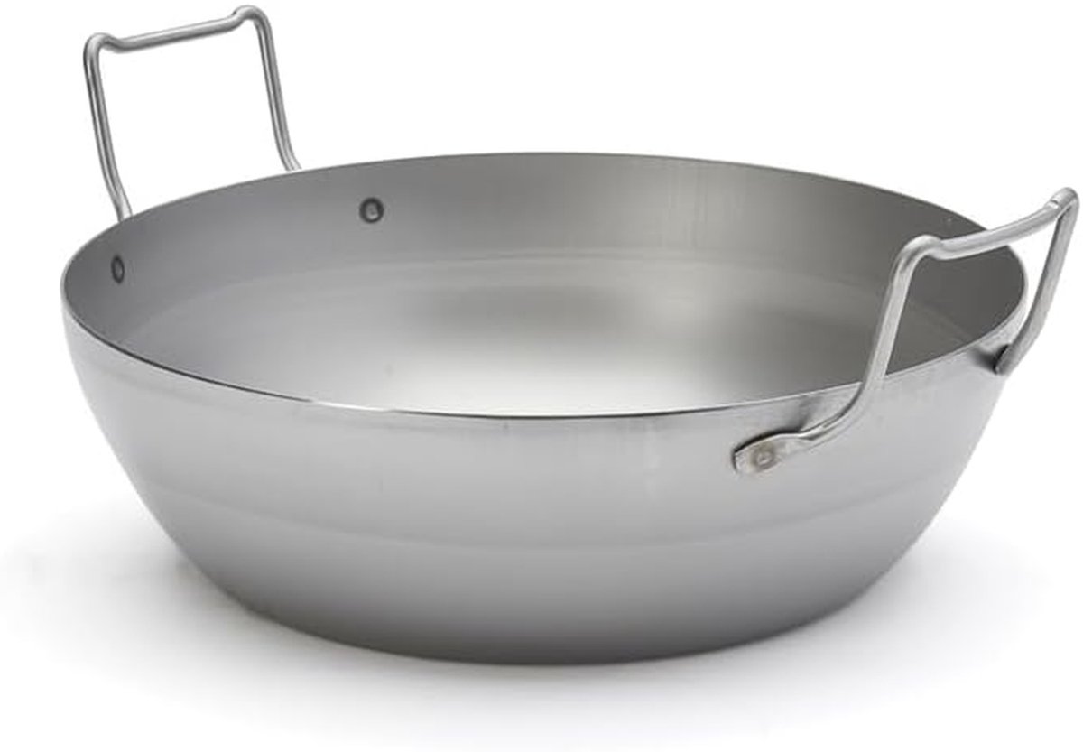 Frituurpan Roestvrij Staal - Koekenpan Zilver - Eten Bereiden - Natuurlijk Materiaal - 32 cm - Zilver