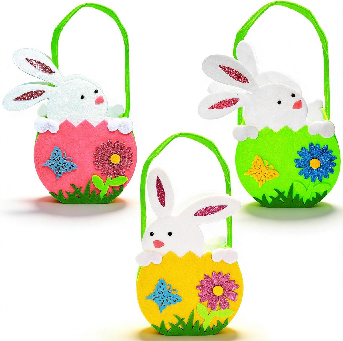 paasmandje, paasnesten om te vullen, boodschappenmand voor kinderen, mand met handvat, paasdecoratie, lentedecoratie, geschenkmand (3, groen, roze, geel, S)
