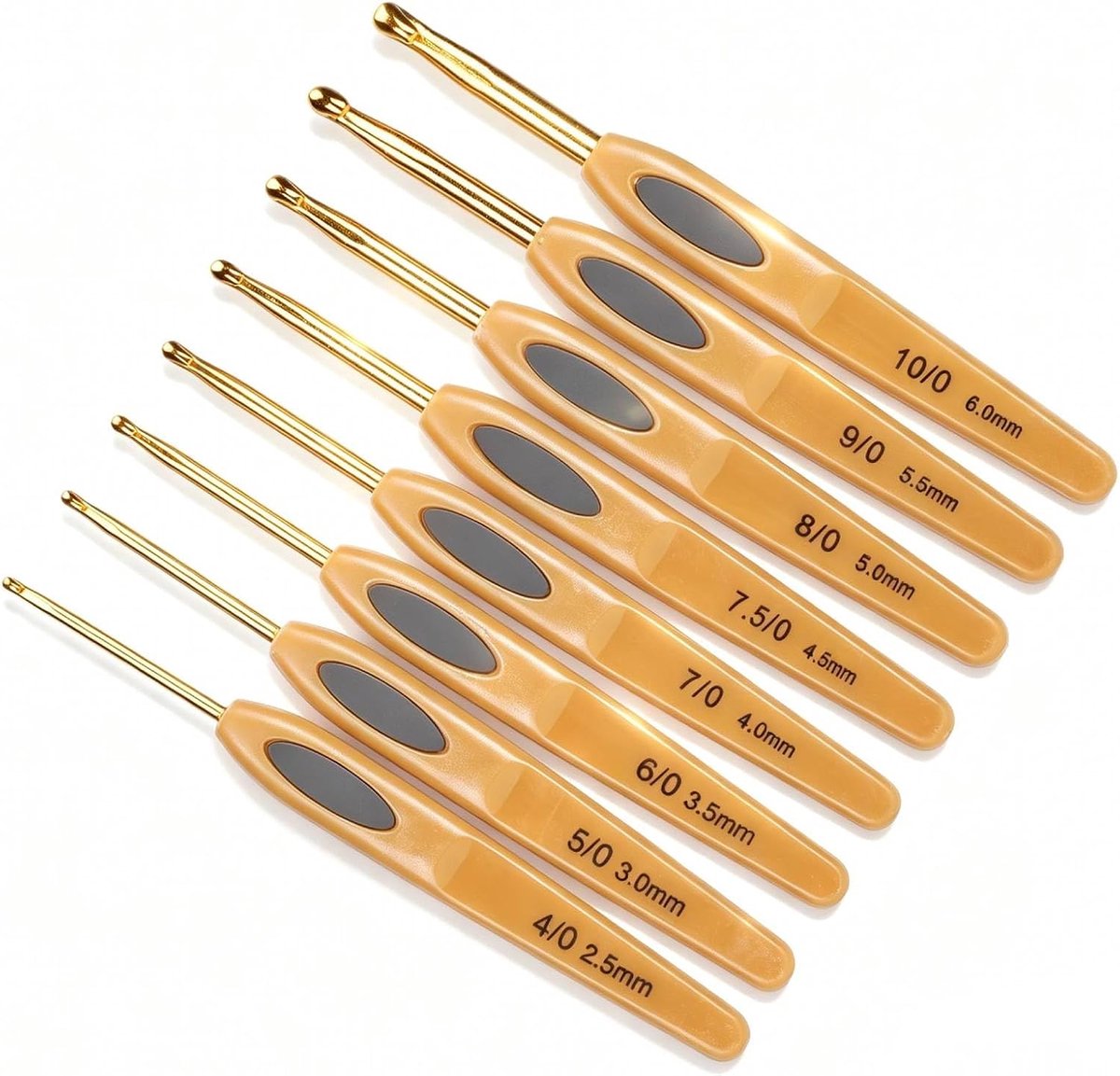 Haaknaaldenset, 8-delig, aluminium, soft touch, ergonomische kunststof handgreep, voor vrouwen, beginners, ervaren