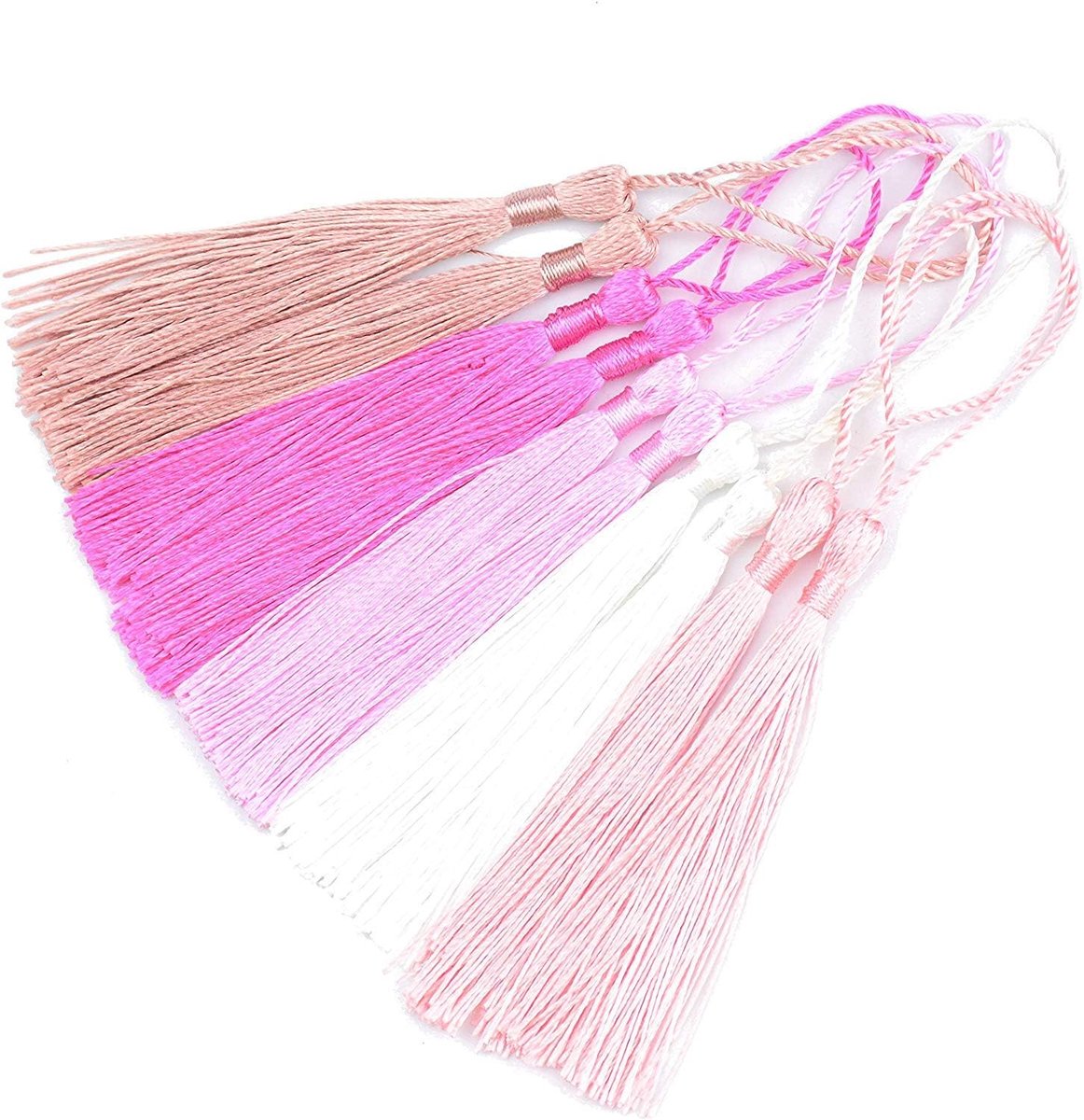 100 stks 13cm/5 Inch Zijdeachtige Floss Bladwijzer Kwastjes met 2-Inch Koord Loop en Kleine Chinese Knoop voor Sieraden Maken, Souvenir, Bladwijzers, DIY Craft Accessoire(gemengd rood)