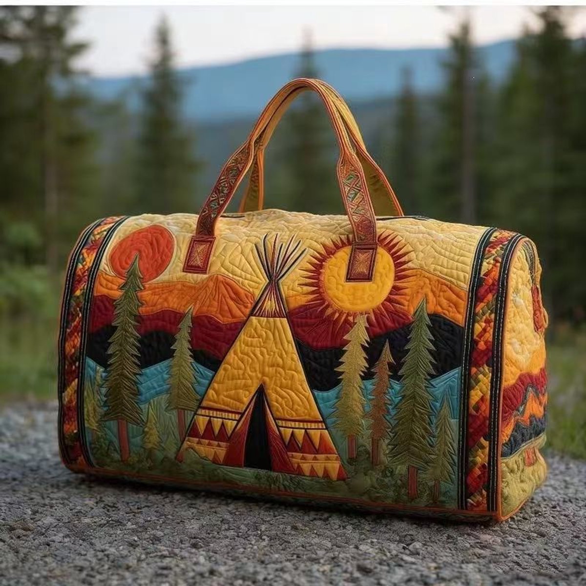 Textielen tas, retro bloemenprint in 3D-stijl, boho-stijl voor reizen en sport, meerkleurig, groot (18 x 9 x 9 inch)，42 modellen