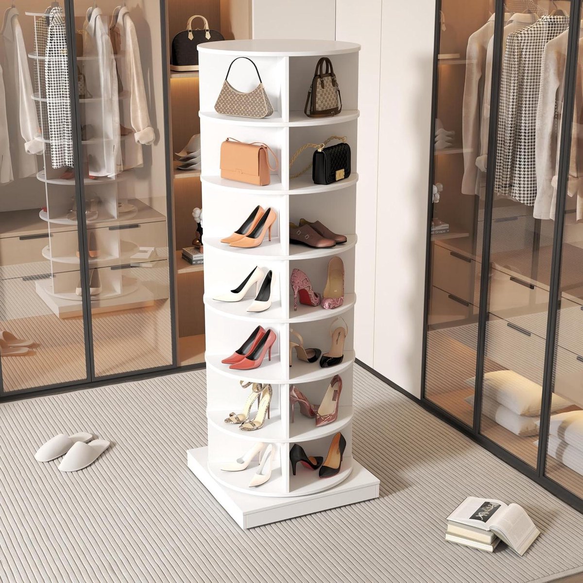 Draaibare Schoenenkast - Schoenenrek - Schoenen Opbergen - 360 Graden - 7 Niveaus - Wit