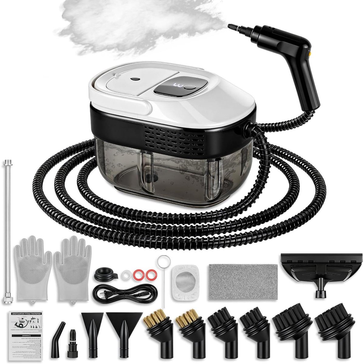 Stoomreiniger - Handstoomapparaat - Hygiënisch Reinigen - Snelle Opwarming - 16 Liter Tank - Zwart Wit