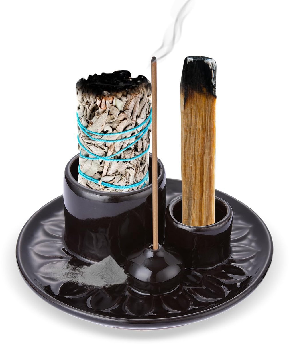 4-in-1 wierookstokjeshouder, deze wierookschaal voor elk wierook, Palo Santo, salieroken en kaarsenhouder, ideaal voor woondecoratie, meditatie en yoga
