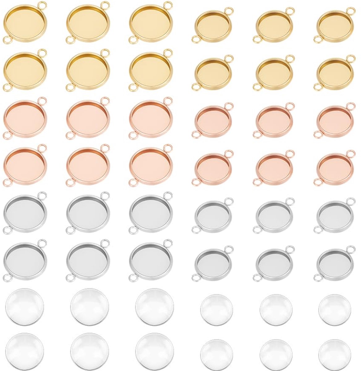36 stuks 3 kleuren 10 mm/12 mm Cabochon-hangers oorbellen lunette verbinding hangers met Cabochon roestvrij staal lunette Cabochon ruwlingen charme voor sieraden maken