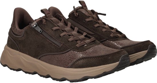 Paar bruine Waldläufer sneakers met veters en ritsdetail.