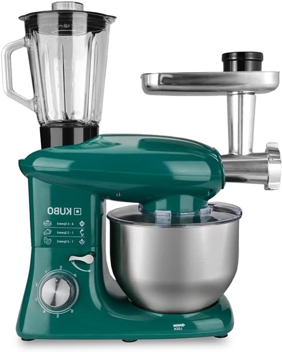 Keukenmachine - Mixer Tafelmodel - Culinaire Bereidingen - 7 Accessoires Inclusief - 6 Liter Kom - Groen