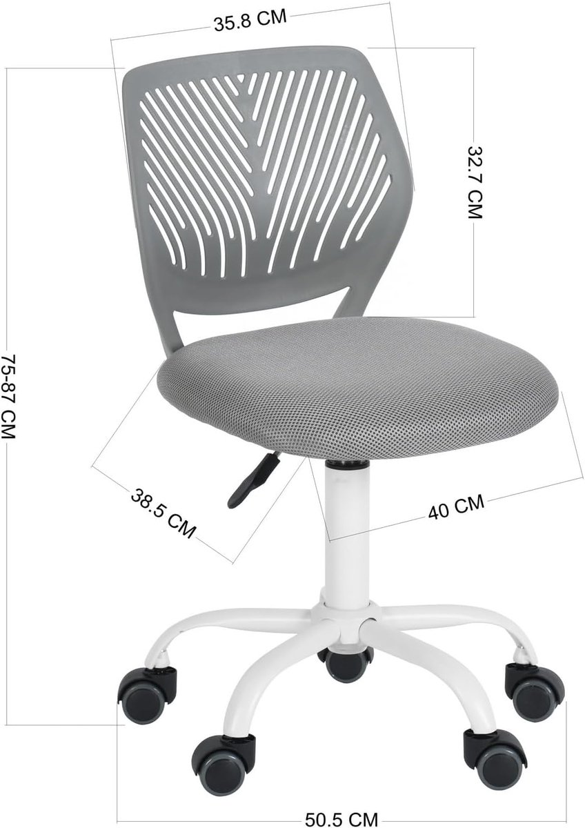 Ergonomische bureaustoel - Studie stoel - Comfortabel werken - Verstelbare hoogte - 40 x 38.5 x 87 cm - Grijs thumbnail 6