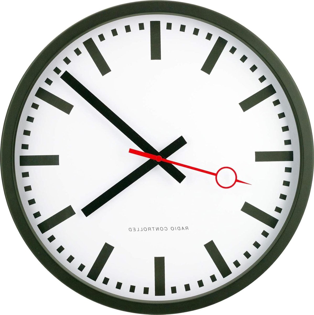 Radiosignaal Wandklok - Stationsklok Stijl - Tijd Weergeven - Stil Mechanisme - 35 cm Diameter - Mat Zwart