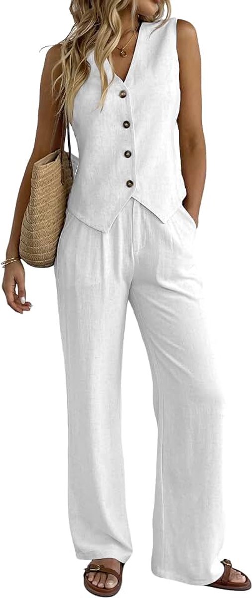 2-delige damesoutfits zomer vest pak sets wijde pijpen broek business casual vakantie werk sets