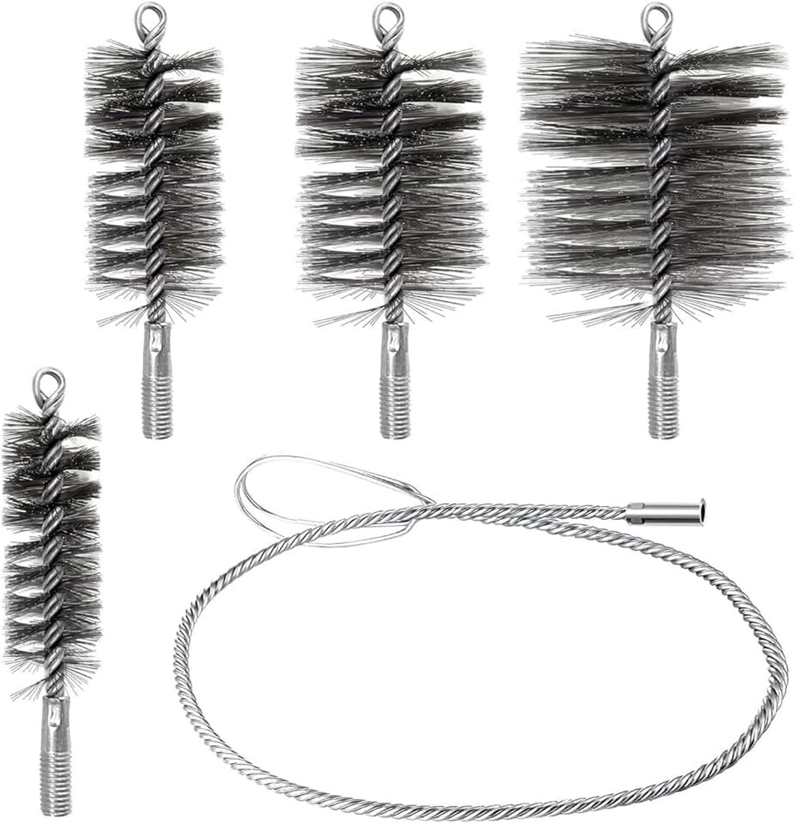 5 stuks schoorsteenbuisborstel set, buisreinigingsborstel, schoorsteenvegersborstel, kachelbezem, schoorsteenbezem, verwarmingsketelborstel, haardborstel, Bevat borstels in de maten 30 mm, 50 mm, 80