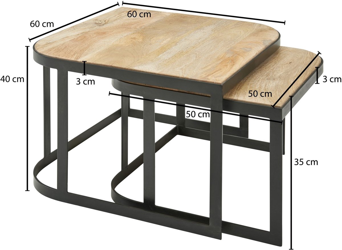 Salontafel set massief houten salontafel 2 stuks lichtbruine bijzettafel