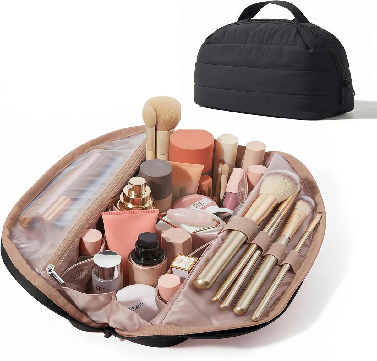Make-up Tas & Toilettas, Reisekosmetiektasje voor Vrouwen, Draagbare Opvouwbare Cosmetica Opbergtasje, Gewatteerde Make-up Organizer Tas, Waterafstotend voor