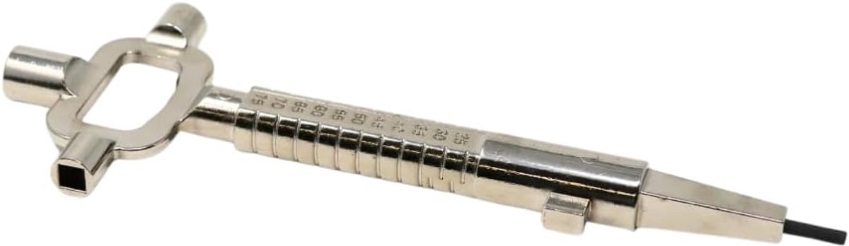 Stahl-design-tebart Bouwsleutel | Profielcilinder 17 mm Ø | Vierkant 6-10 mm | Inbus 3 mm | Maatschaal | Flesopener | Multifunctionele universele sleutel | Nieuwbouwsleutel vernikkeld